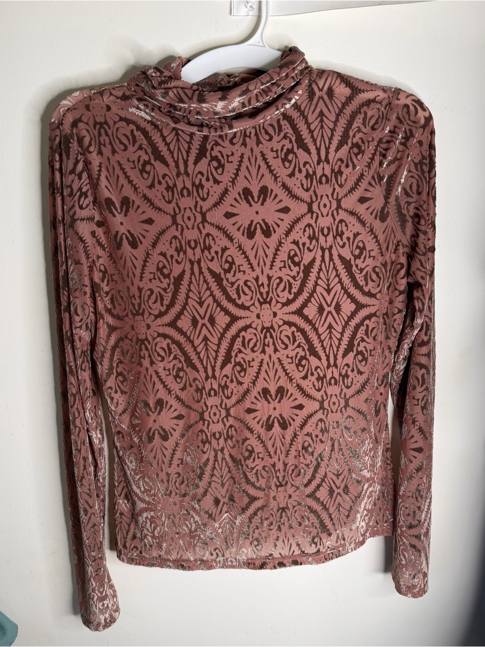 Vici Mauve Velvet Burnout Mock Neck Long Sleeve Top